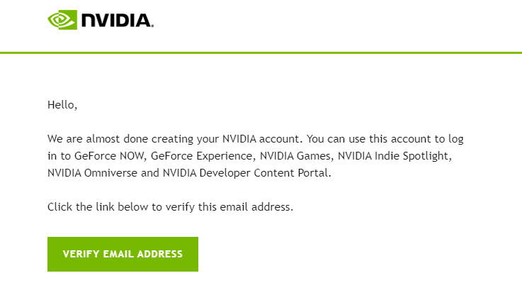 Nvidia Verification Email