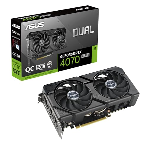 ASUS Dual GeForce RTX™ 4070 SUPER EVO OC Edition 12GB GDDR6X (PCIe 4.0, 12GB GDDR6X, DLSS 3, HDMI 2.1a, DisplayPort 1.4a, 2.5-slot design, Axial-tech fan design, 0dB technology, and more)